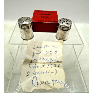 Antique 1930 Sterling Silver Miniature Salt & Pepper Shakers W/Original Box